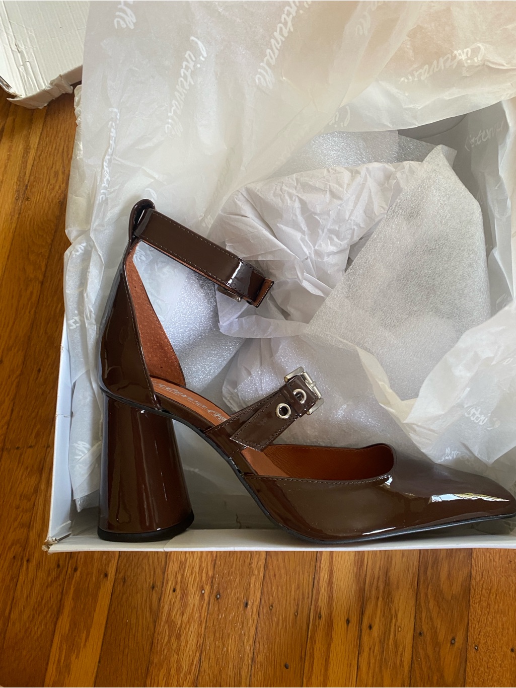 L'intervalle Brown Patent Triple-Strap Block Heel Pumps — image 2 of 5